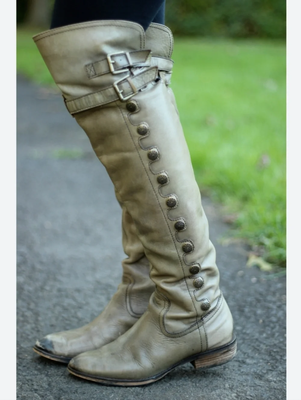 Sam Edelman Pierce 2 Button-Trim Tall Leather Riding Boots in Grey Size 8